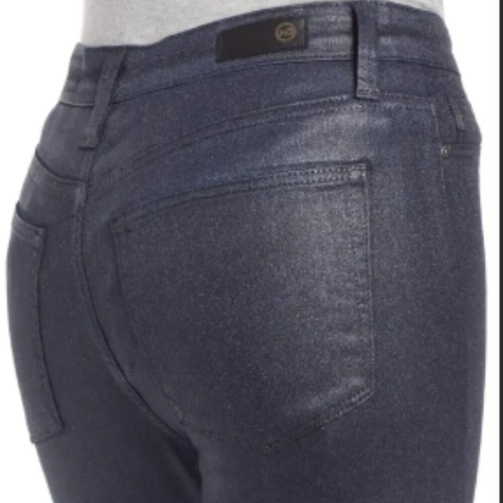 AG The Farrah High Rise Ankle Skinny Leather Panel Jeans – 25 – Luminous Blue